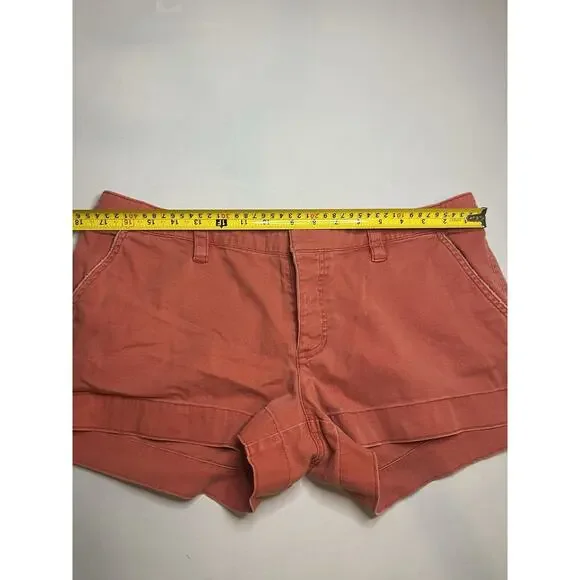 American Eagle Coral Chino Shorts Size 12 Distressed Cuffed Pockets - Picture 3 of 8